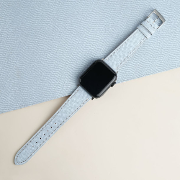 Light Blue Saffiano Leather Apple Watch Band