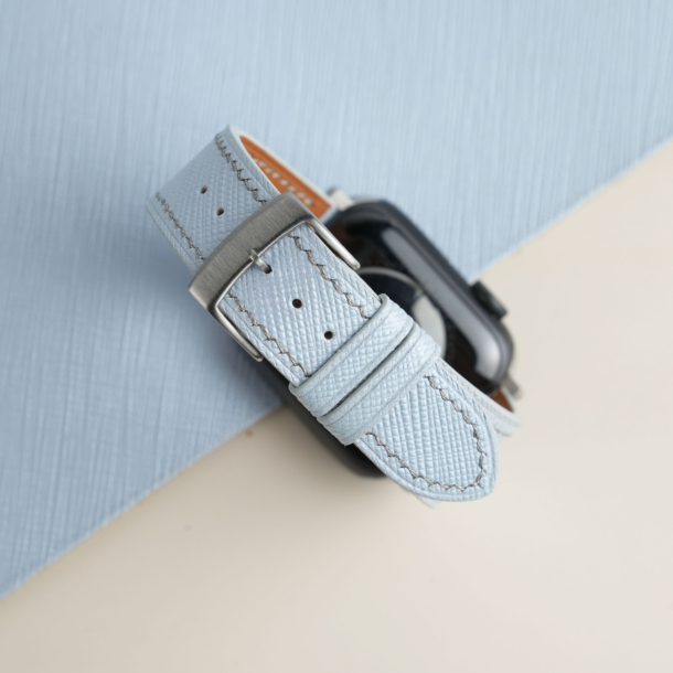 Light Blue Saffiano Leather Apple Watch Band