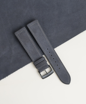 Box Stitches Dark Grey Nubuck Leather Fixed Bars Watch Strap