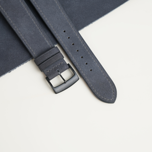 Box Stitches Dark Grey Nubuck Leather Fixed Bars Watch Strap