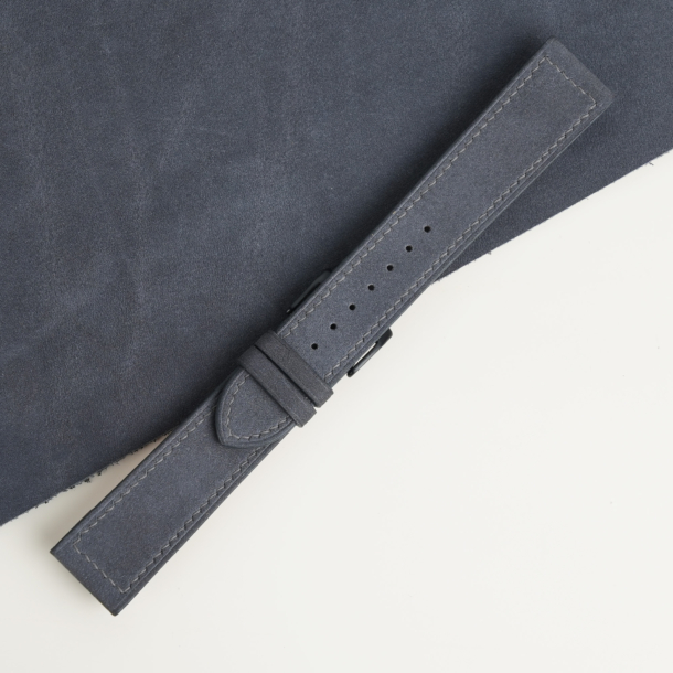 Box Stitches Dark Grey Nubuck Leather Fixed Bars Watch Strap