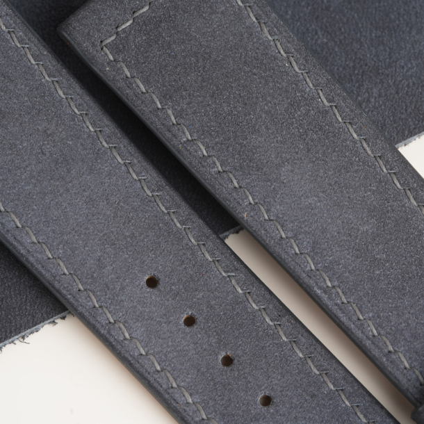 Box Stitches Dark Grey Nubuck Leather Fixed Bars Watch Strap