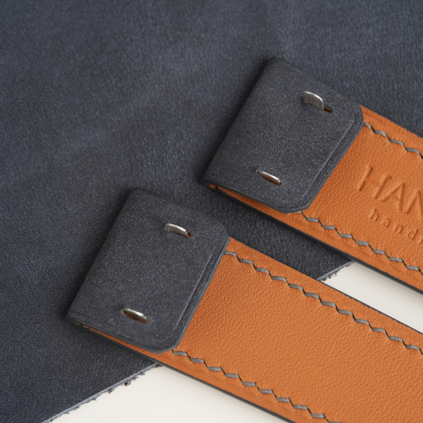 Box Stitches Dark Grey Nubuck Leather Fixed Bars Watch Strap