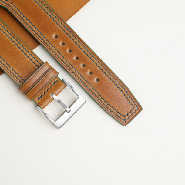 Pilot Double Stitch Whiskey Shell Cordovan Leather Watch Strap