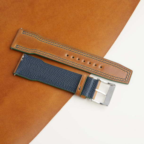 Pilot Double Stitch Whiskey Shell Cordovan Leather Watch Strap