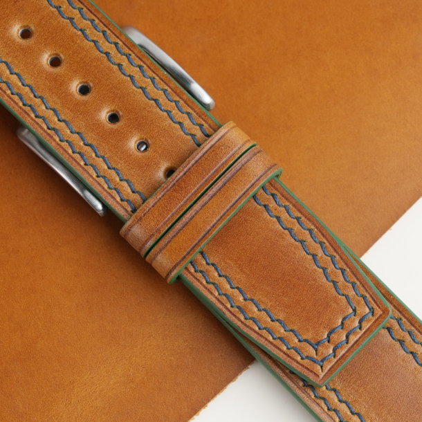 Pilot Double Stitch Whiskey Shell Cordovan Leather Watch Strap