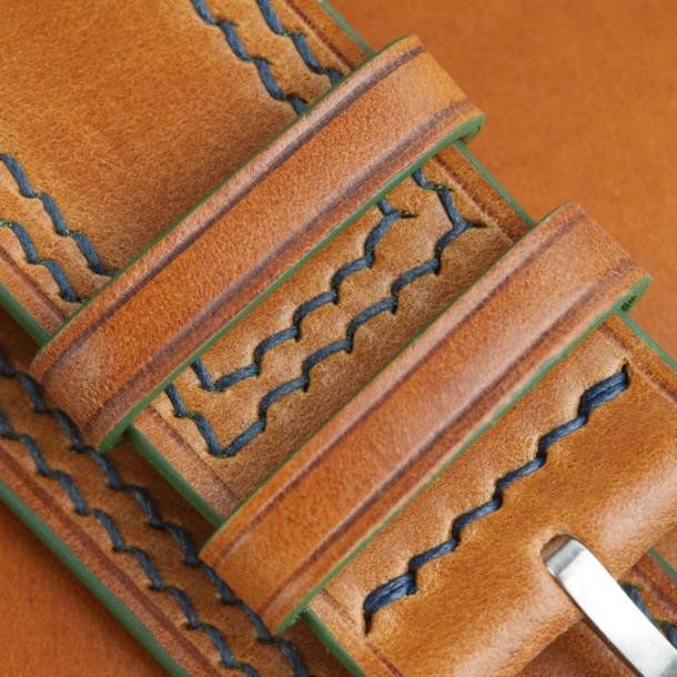 Pilot Double Stitch Whiskey Shell Cordovan Leather Watch Strap