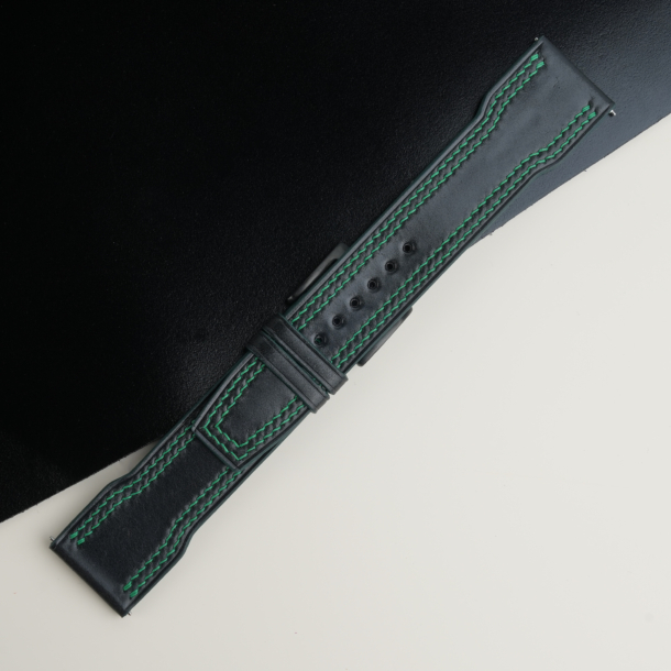 Pilot Double Stitch Black Shell Cordovan Leather Watch Strap