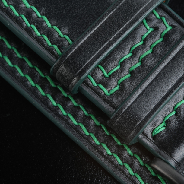 Pilot Double Stitch Black Shell Cordovan Leather Watch Strap