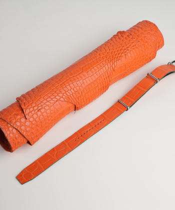 NATO Orange Alligator Lining Navy Swift Leather Watch Strap