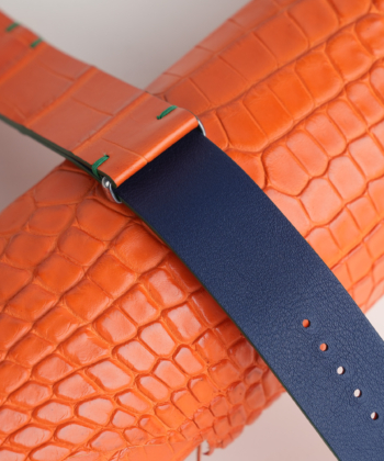 NATO Orange Alligator Lining Navy Swift Leather Watch Strap