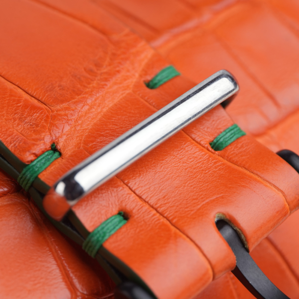 NATO Orange Alligator Lining Navy Swift Leather Watch Strap