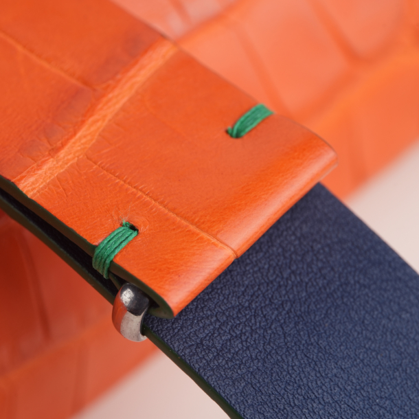 NATO Orange Alligator Lining Navy Swift Leather Watch Strap