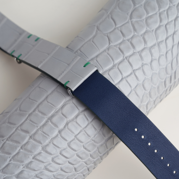 NATO Light Grey Alligator Lining Navy Swift Leather Watch Strap 2 NATO Light Grey Alligator Lining Navy Swift Leather Watch Strap