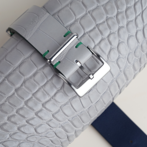 NATO Light Grey Alligator Lining Navy Swift Leather Watch Strap 3 NATO Light Grey Alligator Lining Navy Swift Leather Watch Strap