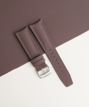 Curved End Dark Brown Sailcloth Rubber Lining Dark Beige Rubber Watch Strap