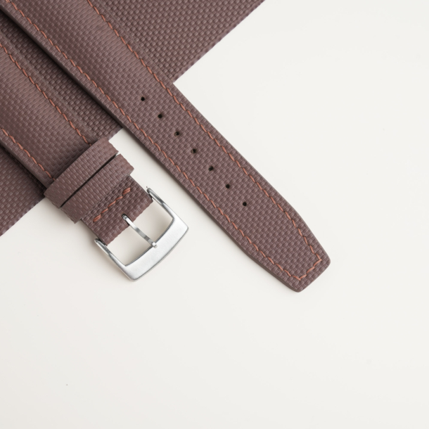 Curved End Dark Brown Sailcloth Rubber Lining Dark Beige Rubber Watch Strap
