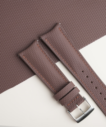 Curved End Dark Brown Sailcloth Rubber Lining Dark Beige Rubber Watch Strap