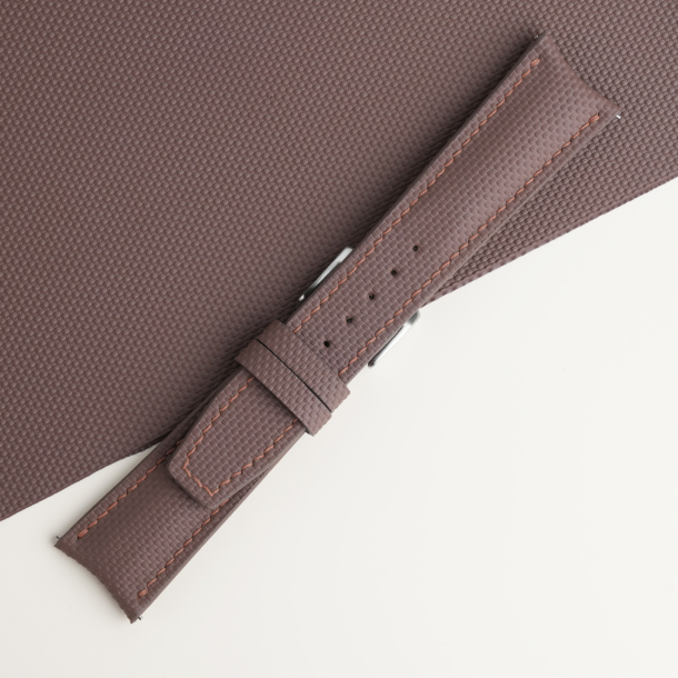 Curved End Dark Brown Sailcloth Rubber Lining Dark Beige Rubber Watch Strap