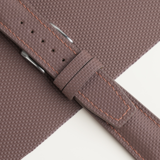 Curved End Dark Brown Sailcloth Rubber Lining Dark Beige Rubber Watch Strap