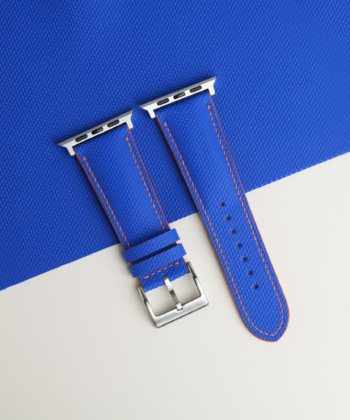 Blue Sailcloth Rubber Lining Orange Epsom Apple Watch Band