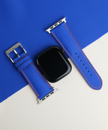 Blue Sailcloth Rubber Lining Orange Epsom Apple Watch Band