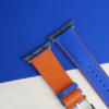 Blue Sailcloth Rubber Lining Orange Epsom Apple Watch Band