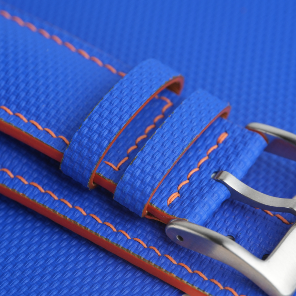 Blue Sailcloth Rubber Lining Orange Epsom Apple Watch Band