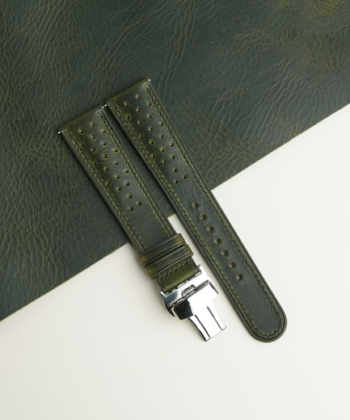 Rally Olive Waxed Lining Dark Brown Epsom Leather Watch Strap