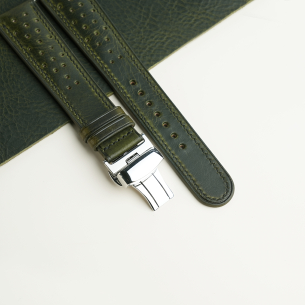 Rally Olive Waxed Lining Dark Brown Epsom Leather Watch Strap
