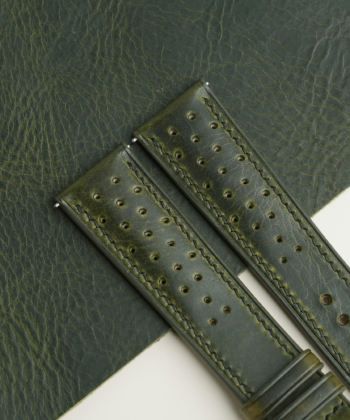 Rally Olive Waxed Lining Dark Brown Epsom Leather Watch Strap