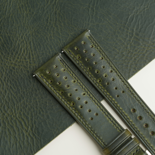 Rally Olive Waxed Lining Dark Brown Epsom Leather Watch Strap