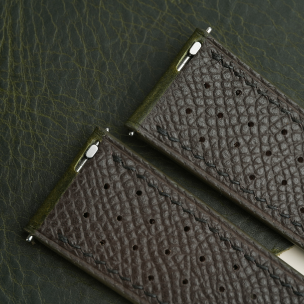 Rally Olive Waxed Lining Dark Brown Epsom Leather Watch Strap