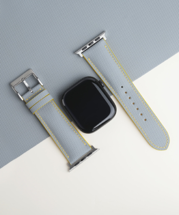 Light Grey Sailcloth Rubber Lining Yellow Alligator Leather Apple Watch Band
