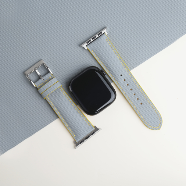Light Grey Sailcloth Rubber Lining Yellow Alligator Leather Apple Watch Band