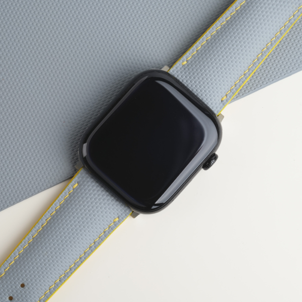 Light Grey Sailcloth Rubber Lining Yellow Alligator Leather Apple Watch Band