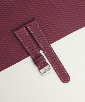 Rally Curved End Burgundy Sailcloth Rubber Watch Strap