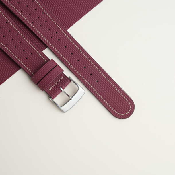 Rally Curved End Burgundy Sailcloth Rubber Watch Strap