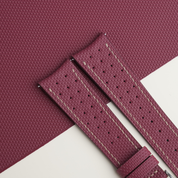 Rally Curved End Burgundy Sailcloth Rubber Watch Strap