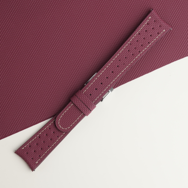 Rally Curved End Burgundy Sailcloth Rubber Watch Strap