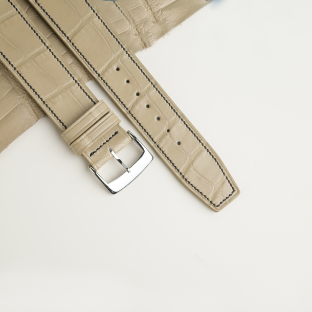 Micro Stitch Beige Alligator Leather Watch Strap