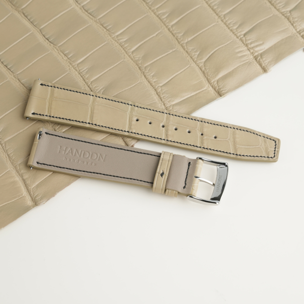 Micro Stitch Beige Alligator Leather Watch Strap
