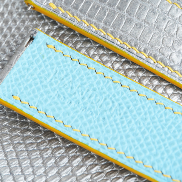 Silver Lizard Lining Miami Blue Epsom Leather Watch Strap