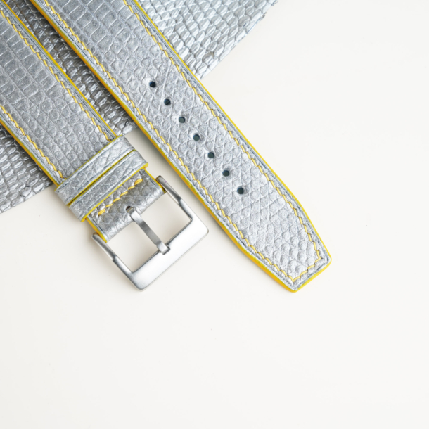 Silver Lizard Lining Miami Blue Epsom Leather Watch Strap