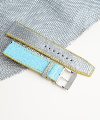 Silver Lizard Lining Miami Blue Epsom Leather Watch Strap