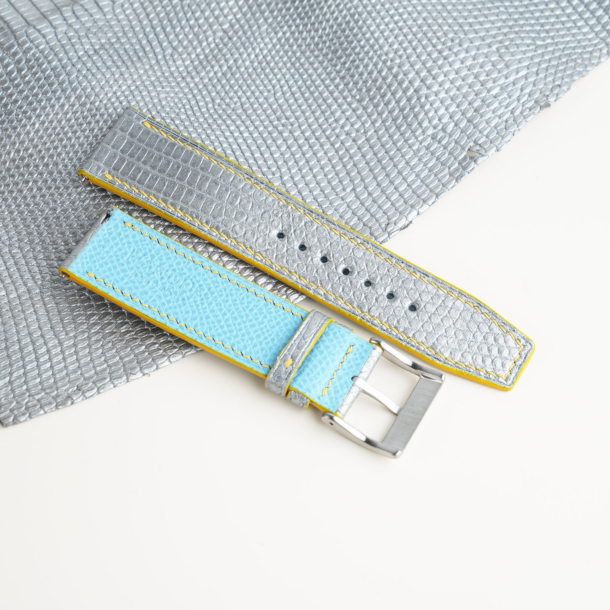 Silver Lizard Lining Miami Blue Epsom Leather Watch Strap