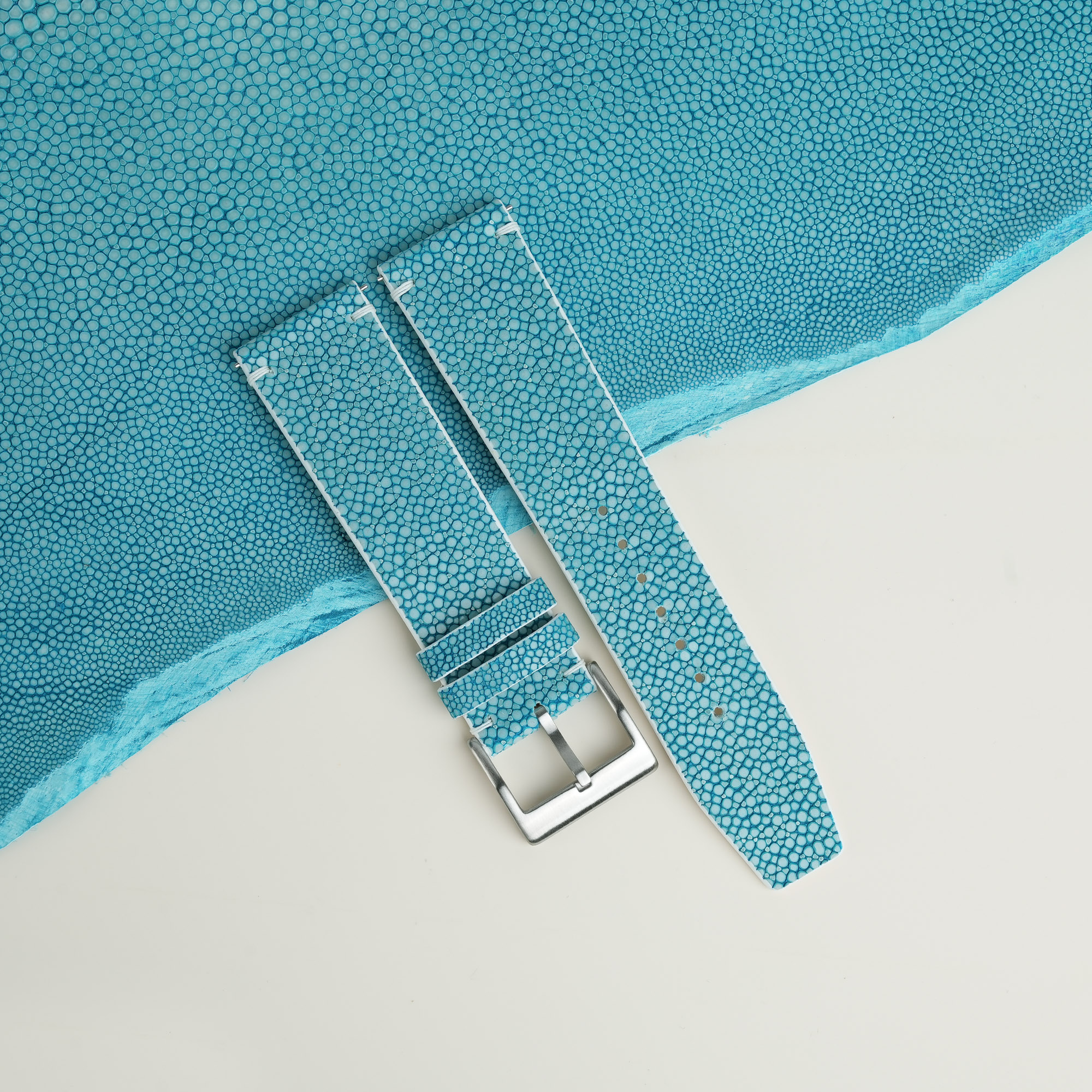 Turquoise Stingray Lining White Epsom Leather Watch Strap 1 Turquoise Stingray Lining White Epsom Leather Watch Strap