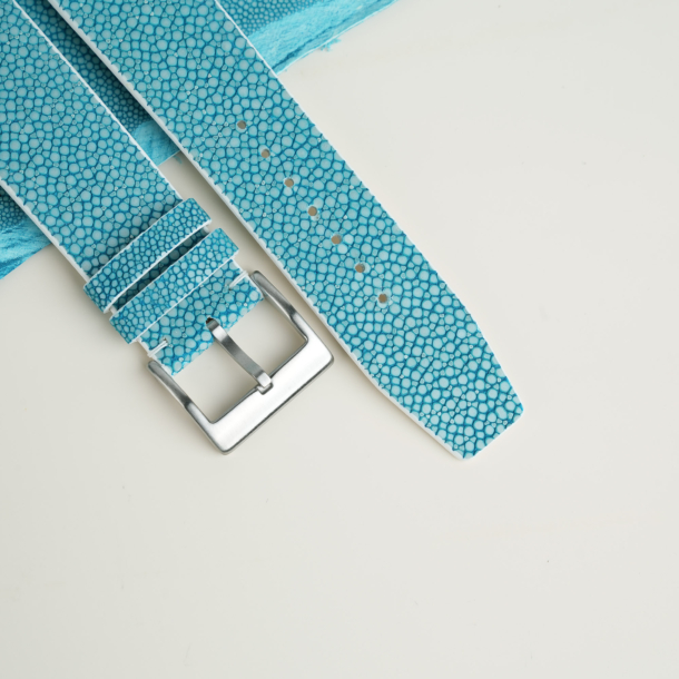 Turquoise Stingray Lining White Epsom Leather Watch Strap 3 Turquoise Stingray Lining White Epsom Leather Watch Strap