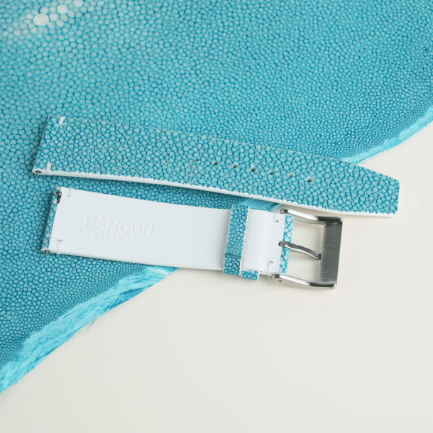 Turquoise Stingray Lining White Epsom Leather Watch Strap 4 Turquoise Stingray Lining White Epsom Leather Watch Strap