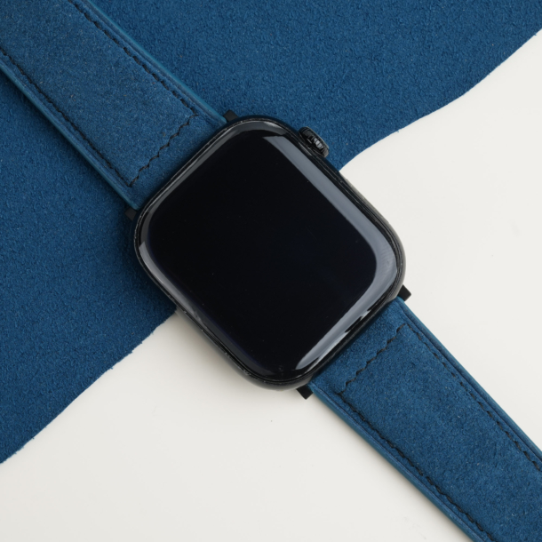 Full Padded Dark Aqua Blue Alcantara Apple Watch Band 5 Full Padded Dark Aqua Blue Alcantara Apple Watch Band